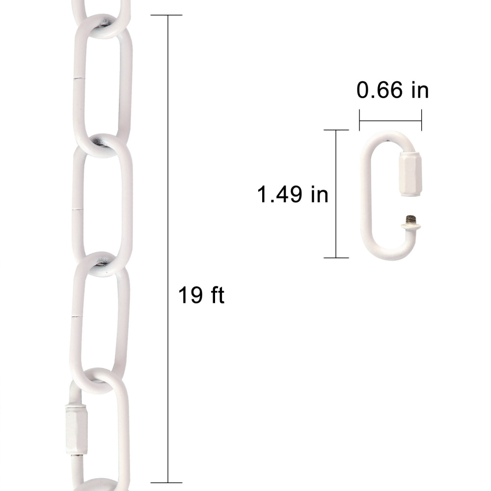 Anmytek White Pendant Light Fixture Chain, Heavy Duty 19 Feet Metal Chandelier Chain Extension with Connection Locks, Hanging Chain for Fruit Basket Lantern Plant Supports to 65 lbs Maximum Weight