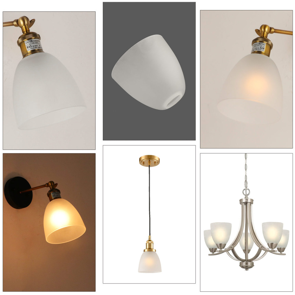 Anmytek 4 Pack Bell Shaped Glass Shade Frosted Light Fixture Shades Replacement for Ceiling Fan Light Wall Light,Lipless with 1-5/8-inch Fitter Opening