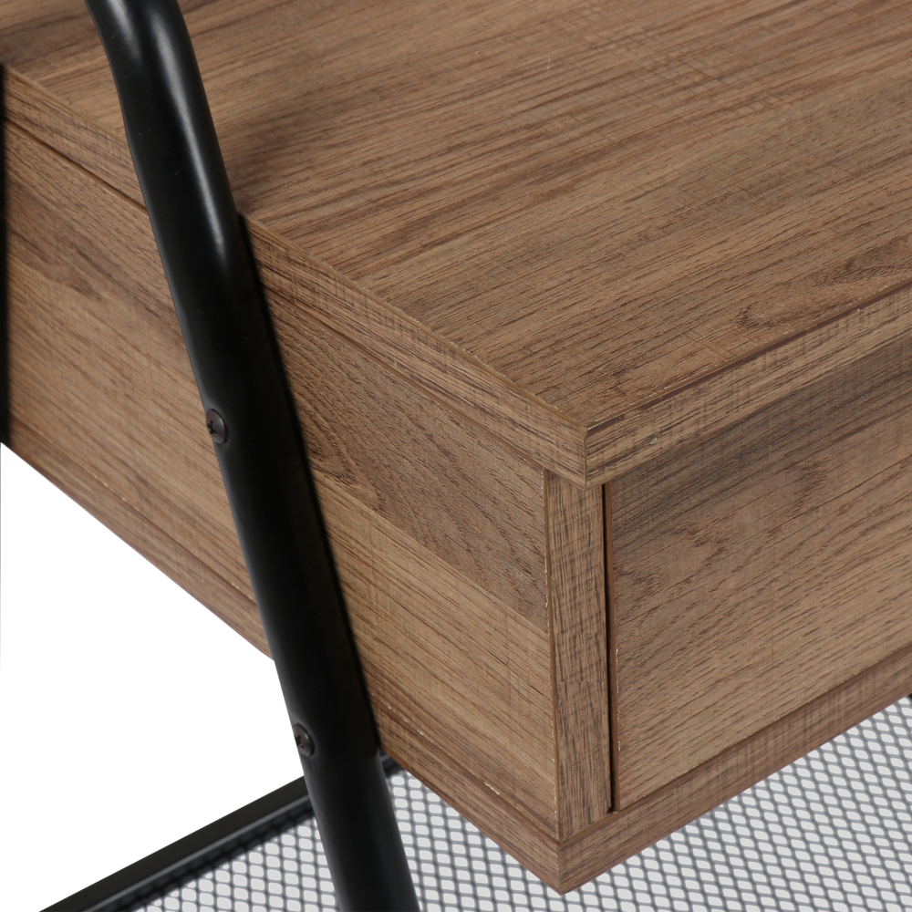 Anmytek Nightstand, Sofa End Table with Drawer and Mesh Shelf, Rustic Accent Bedside Table for Bedroom