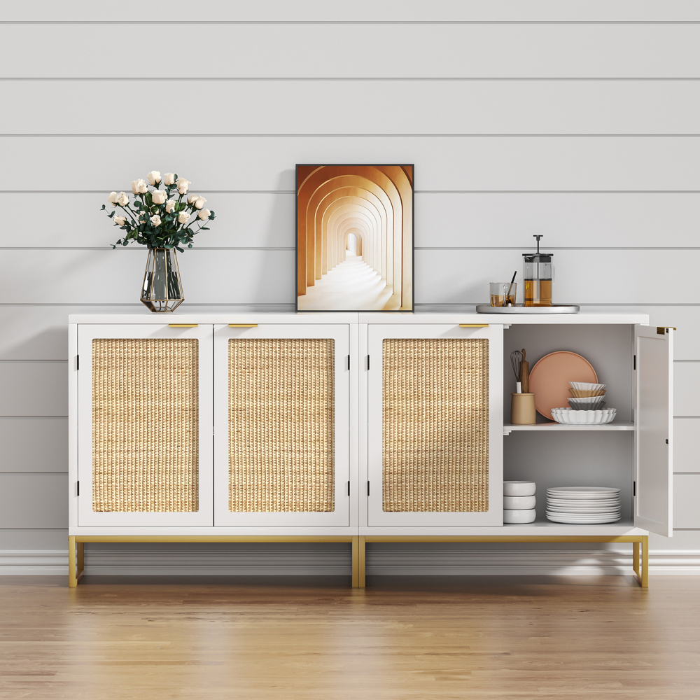 Anmytek Storage Cabinet with 2 Rattan Doors Buffet Sideboard
