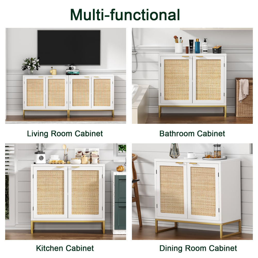 Anmytek Storage Cabinet with 2 Rattan Doors Buffet Sideboard