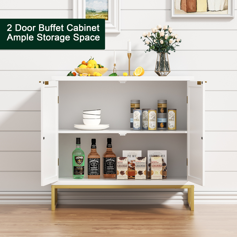 Anmytek Storage Cabinet with 2 Rattan Doors Buffet Sideboard