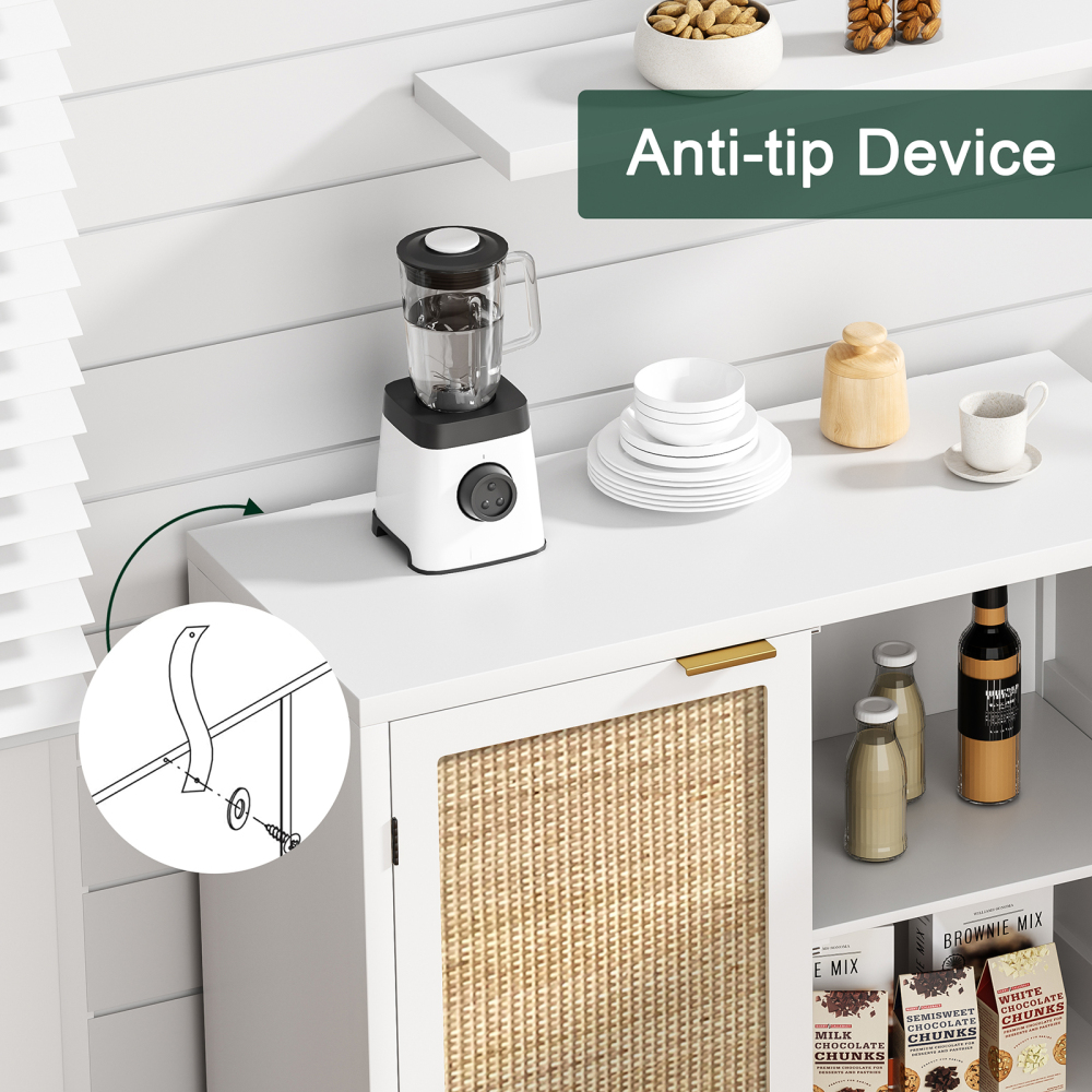 Anmytek Storage Cabinet with 2 Rattan Doors Buffet Sideboard