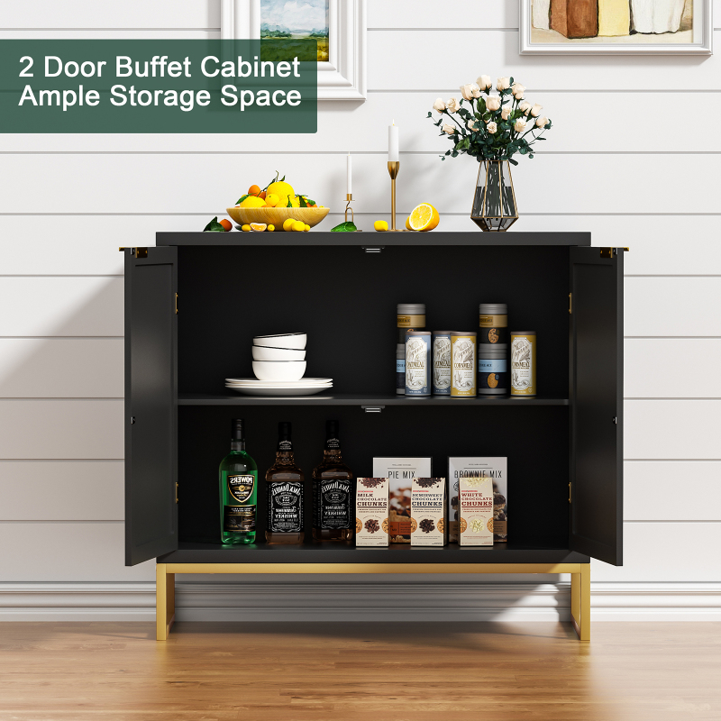 Anmytek Rattan Cabinet, Sideboard Buffet Storage Cabinet with 2 Doors Kitchen Sideboard Furniture with Natural Rattan
