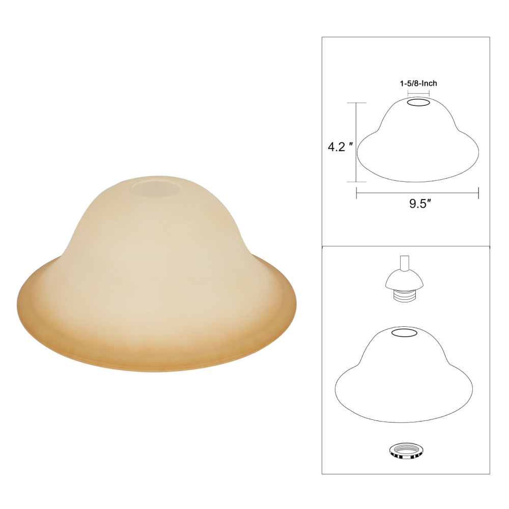 Anmytek Small Floor Lamp Glass Shade Replacement Globe -Fitting Opening 1.625" Elegant Style Small Light Fixture Shade, Height: 4.13 inch (105mm), Width: 9.45 inch (240mm). Lipless