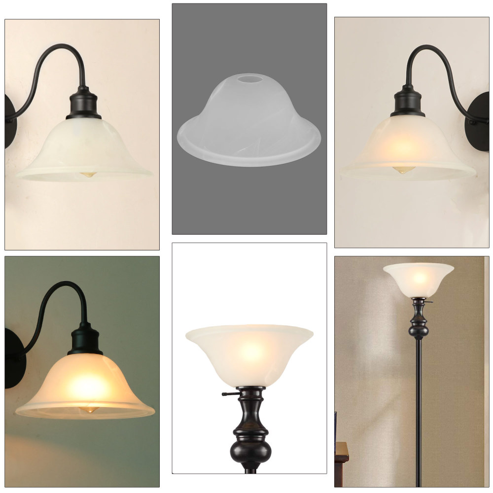 Anmytek Small Floor Lamp Glass Shade Replacement Globe -Fitting Opening 1.625" Modern Alabaster Style Light Fixture Shade, Height: 4.13 inch, Width: 9.45 inch. Lipless
