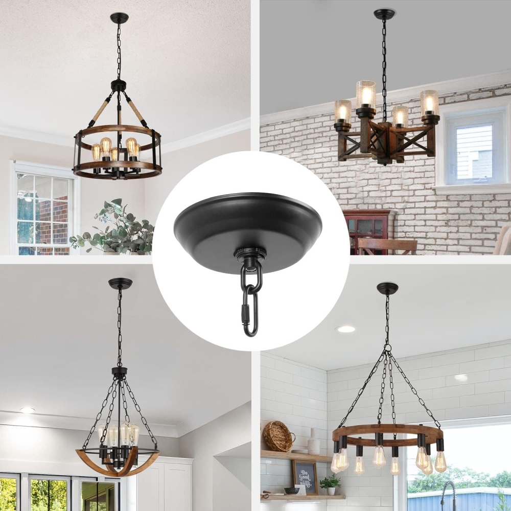 Anmytek 10 Feet Heavy Duty Black Chain with 5" Light Canopy Kit for Chandelier, Swag Light Kit Light Fixture Mounting Bracket for Hanging Light