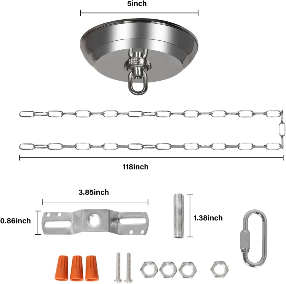 Anmytek 10 Feet Heavy Duty Black Chain with 5" Light Canopy Kit for Chandelier, Swag Light Kit Light Fixture Mounting Bracket for Hanging Light