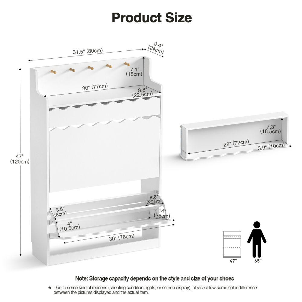 Anmytek White Shoe Cabinet with 2 Flip Drawers for Entryway, Narrow Shoe Rack Cabinet, Freestanding Hidden Shoe Rack Storage Organizer for Hallway, Living Room