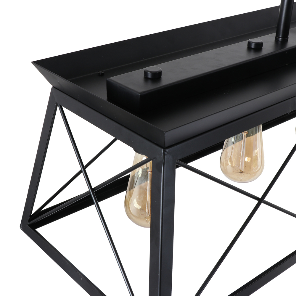 Anmytek 5-Light Farmhouse Pendant Lighting Fixture, Rustic Industrial Linear Chandelier with Trapezoid Shaped Metal Frame for Kitchen Island Dining Room C0109