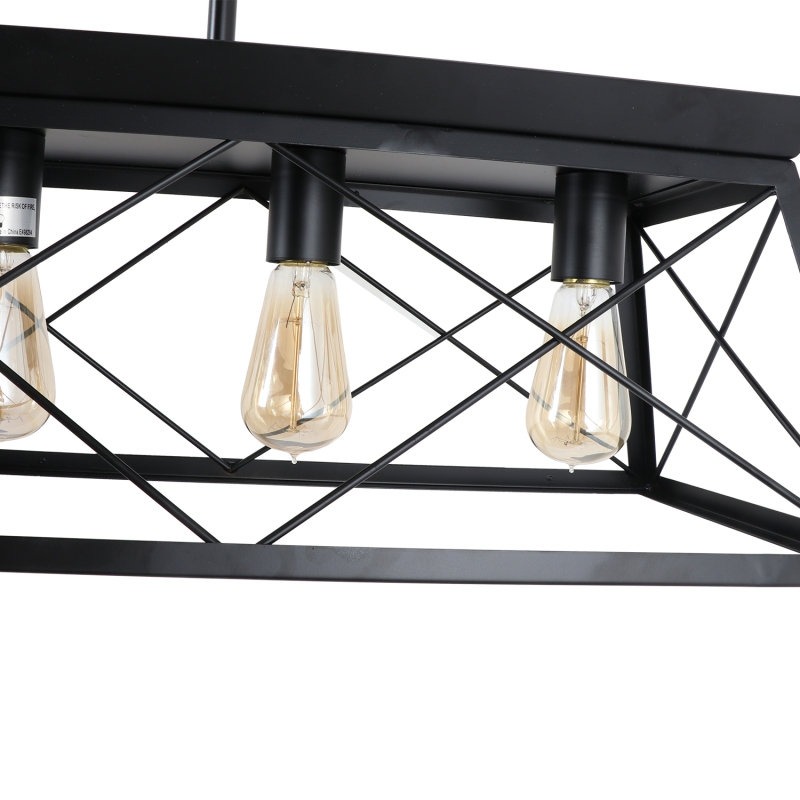 Anmytek 5-Light Farmhouse Pendant Lighting Fixture, Rustic Industrial Linear Chandelier with Trapezoid Shaped Metal Frame for Kitchen Island Dining Room C0109