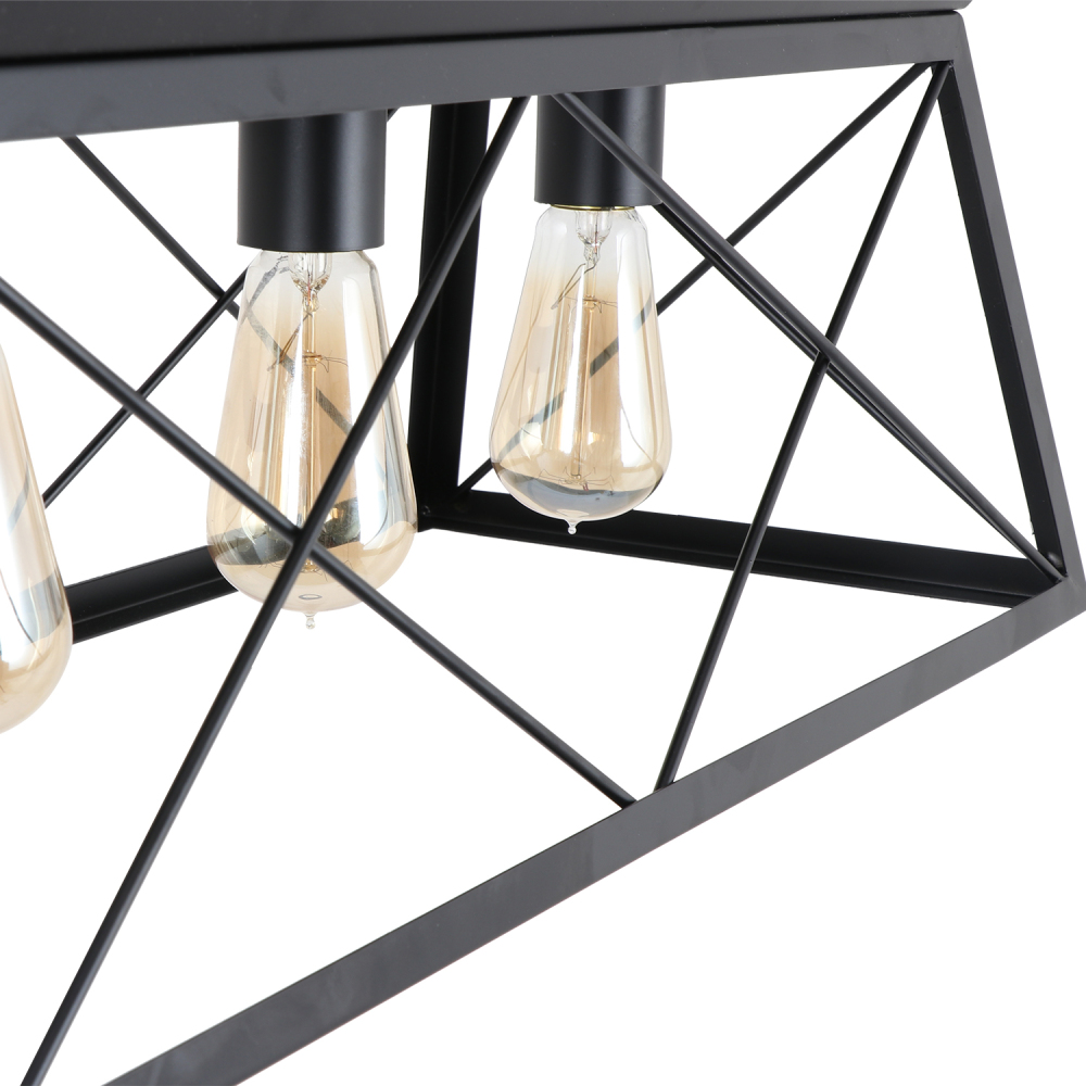 Anmytek 5-Light Farmhouse Pendant Lighting Fixture, Rustic Industrial Linear Chandelier with Trapezoid Shaped Metal Frame for Kitchen Island Dining Room C0109