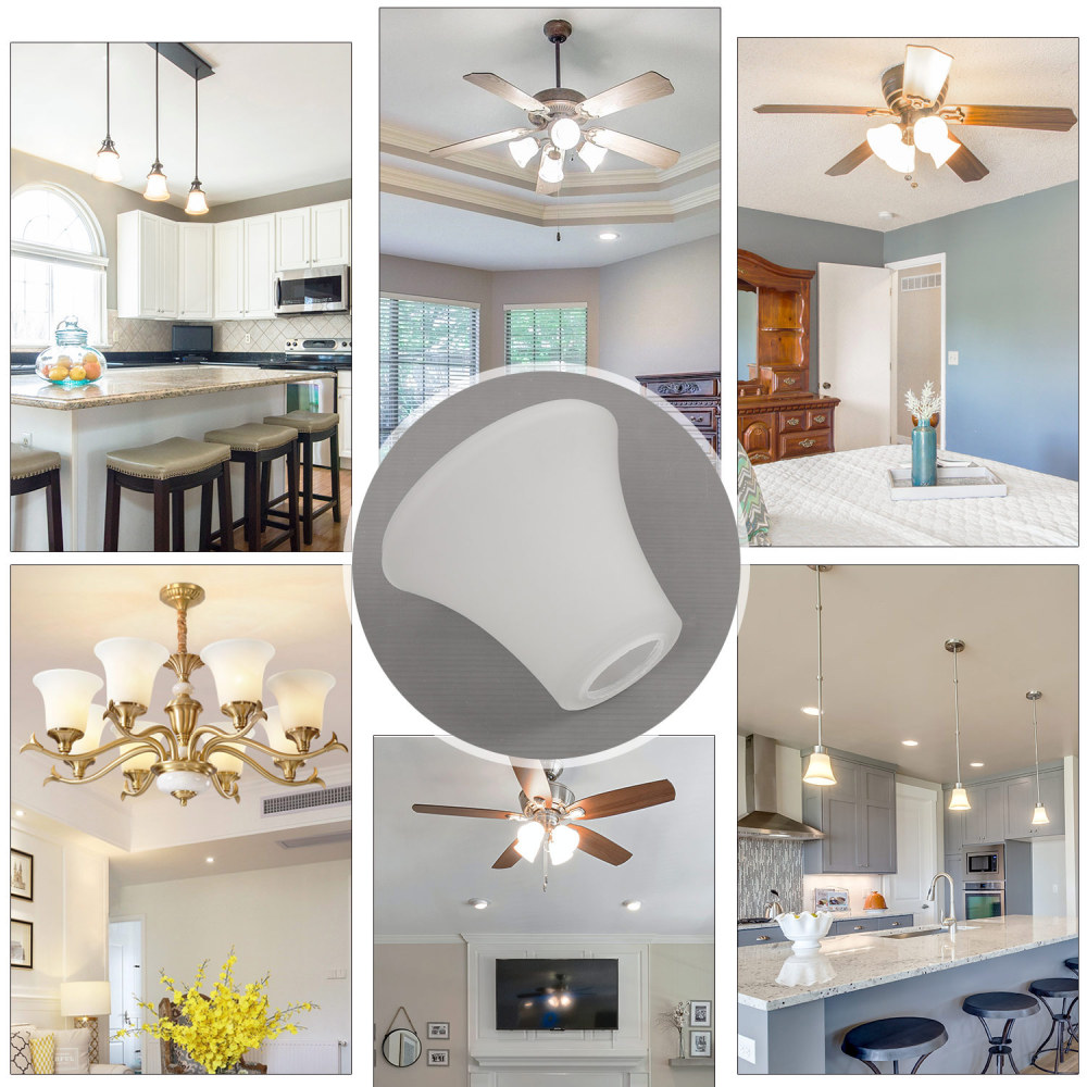 Anmytek 4 Packs Bell Shaped Frosted Glass Lamp Shade Replacement for Ceiling Fan Kit Hanging Lighting Fixture A00049