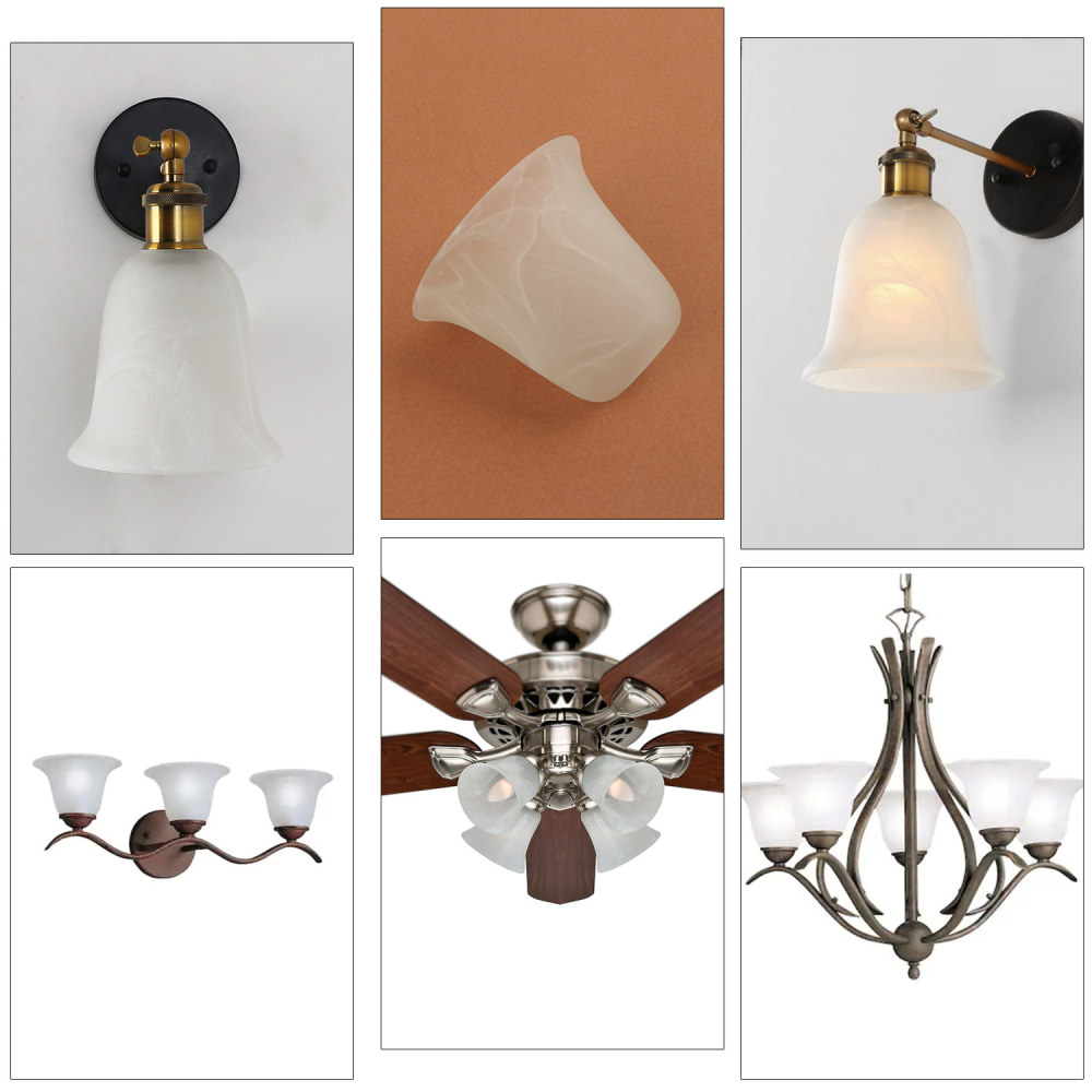 Anmytek 4 Pack Bell Shaped Alabaster Glass Lamp Shade Replacement with 1-5/8-inch Fitter Opening for Ceiling Fan Light Kit Wall Sconce Pendant Light Fixture A00029