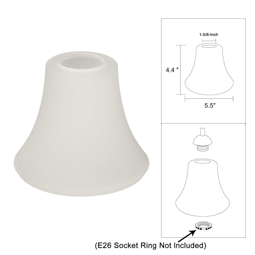 Anmytek 4 Packs Bell Shaped Frosted Glass Lamp Shade Replacement for Ceiling Fan Kit Hanging Lighting Fixture A00049