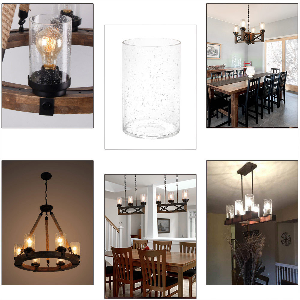 Anmytek Cylinder with Bottom Clear Bubble Glass Lamp Shade
