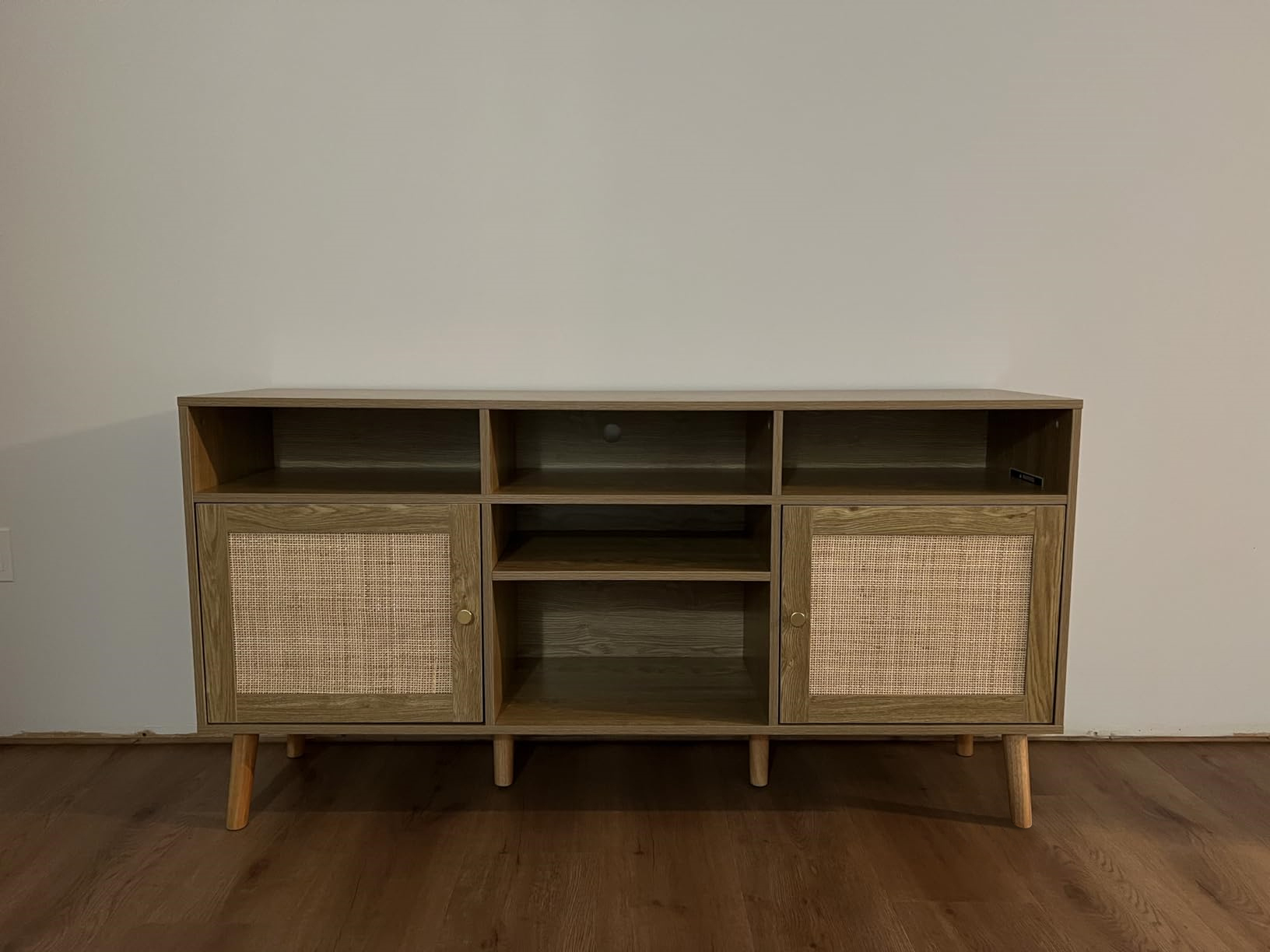 Anmytek Rattan TV Stand for TV up to 65 inch, TV Console Entertainment Center Media Cabinet