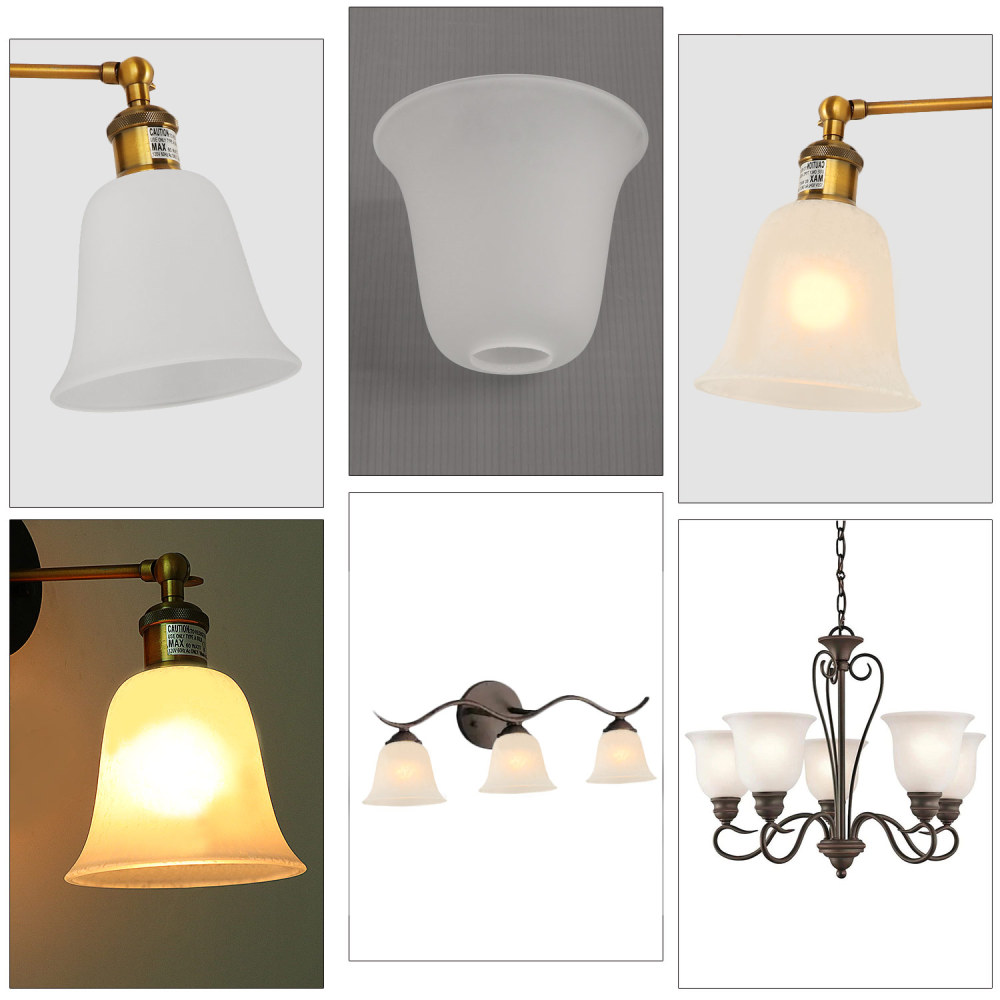 Anmytek 6 Pack Bell Shaped Glass Shade Replacement Frosted Light Fixture Shades for ceiling fan light wall light,Lipless with 1-5/8-inch Fitter Opening