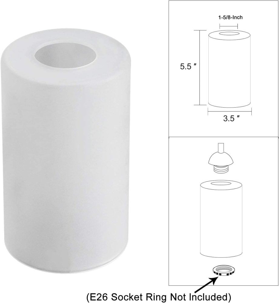 Anmytek Frosted Glass Lamp Shade 2 Pack, Cylinder Glass Shade Replacement for Lighting Fixture Glass Globe with 1 5/8 Inch Fitter, G0035