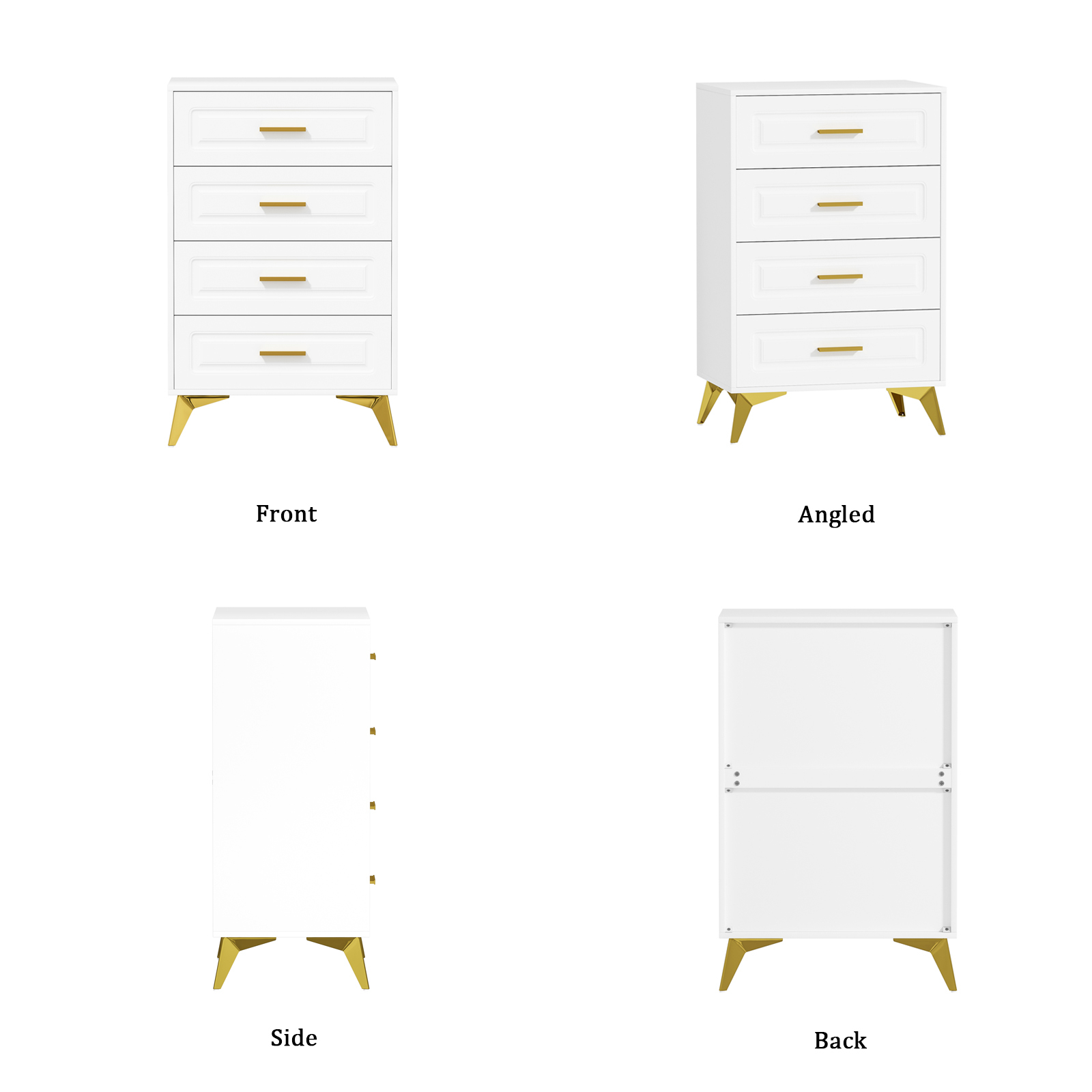 Anmytek White Dresser for Bedroom with 4 Drawers, 15.75" D x 23.62" W x 37.28" H Modern Wood Chest of Drawer, Tall Dresser with Storage for Bedroom Living Room