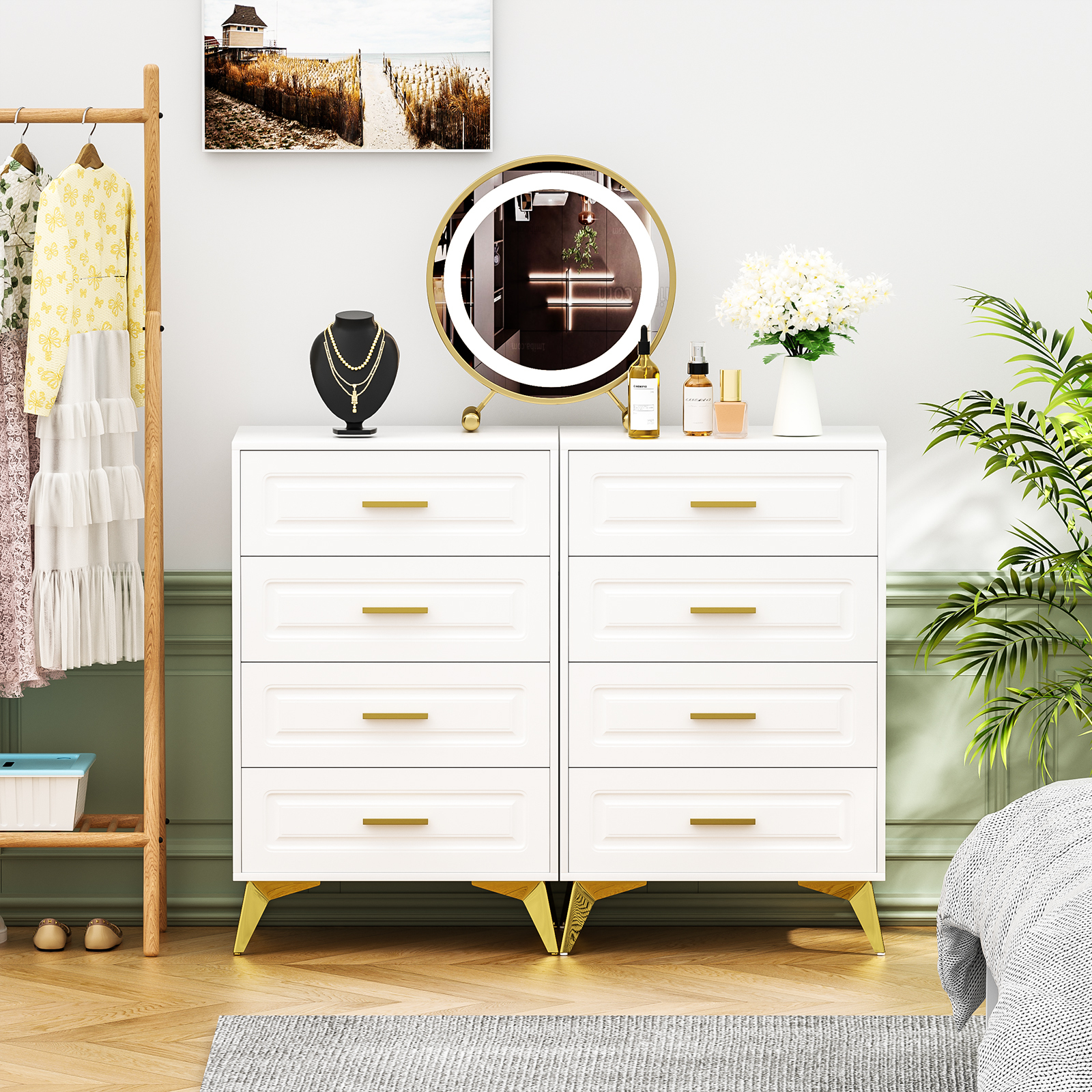 Anmytek White Dresser for Bedroom with 4 Drawers, 15.75" D x 23.62" W x 37.28" H Modern Wood Chest of Drawer, Tall Dresser with Storage for Bedroom Living Room
