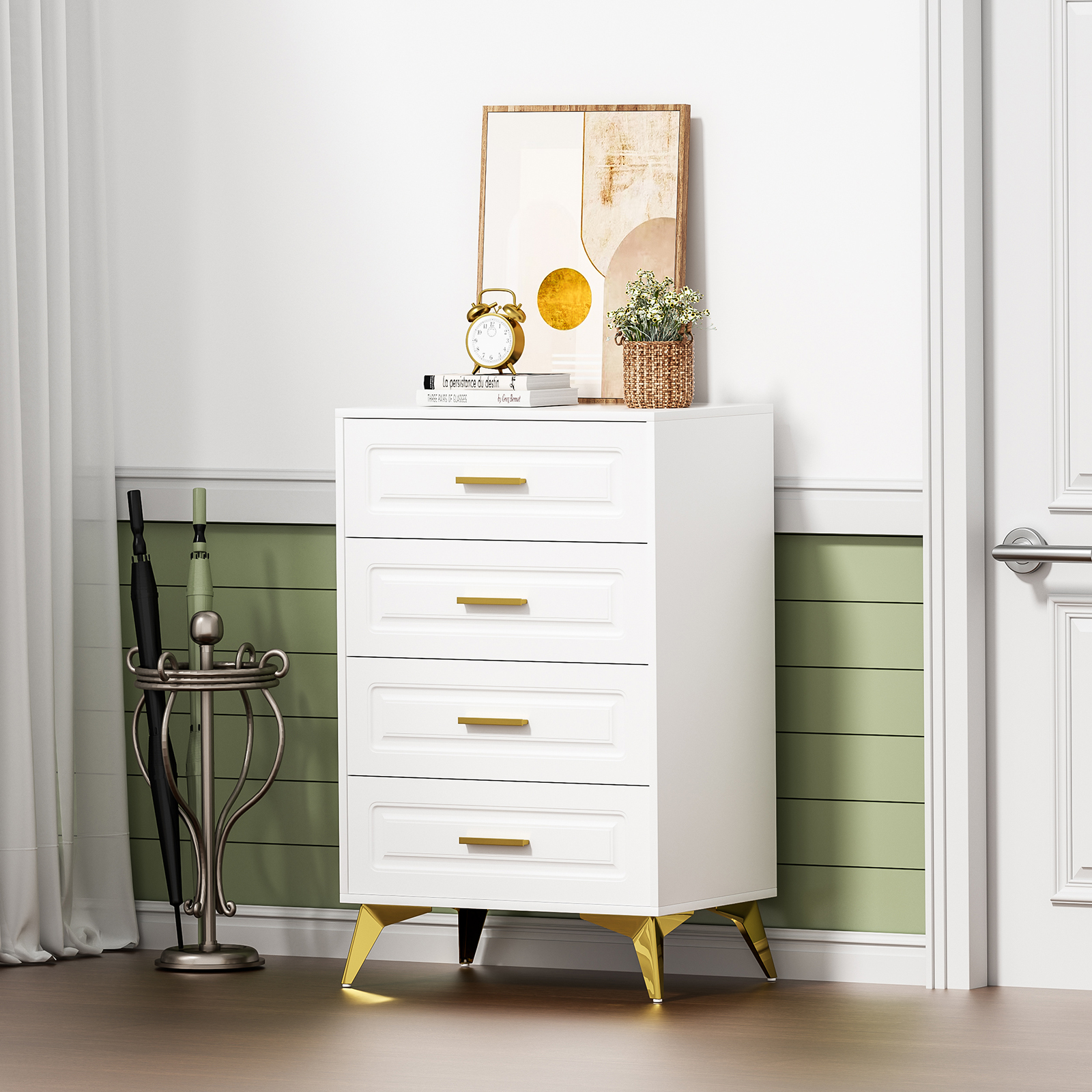 Anmytek White Dresser for Bedroom with 4 Drawers, 15.75" D x 23.62" W x 37.28" H Modern Wood Chest of Drawer, Tall Dresser with Storage for Bedroom Living Room