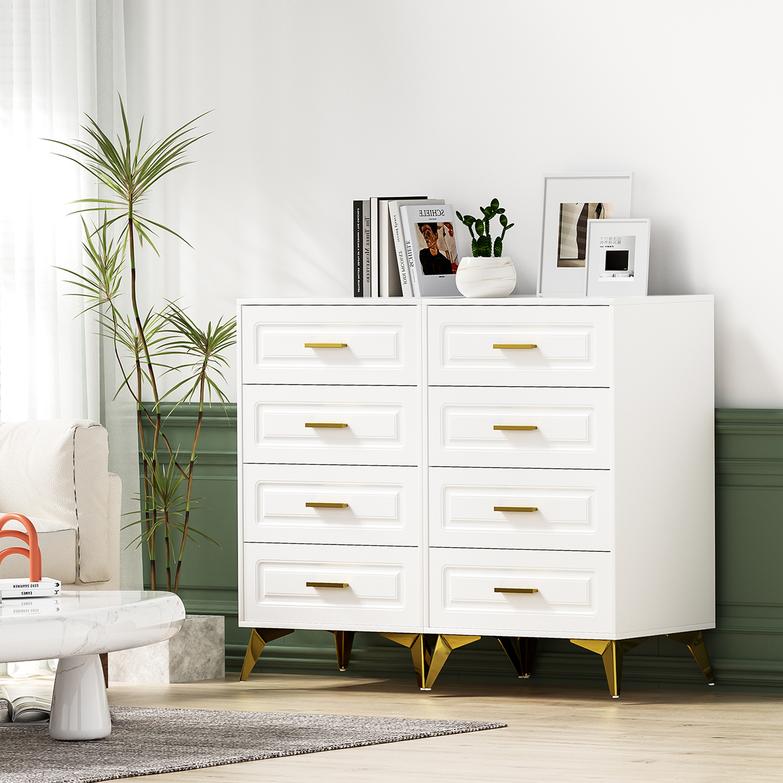 Anmytek White Dresser for Bedroom with 4 Drawers, 15.75" D x 23.62" W x 37.28" H Modern Wood Chest of Drawer, Tall Dresser with Storage for Bedroom Living Room