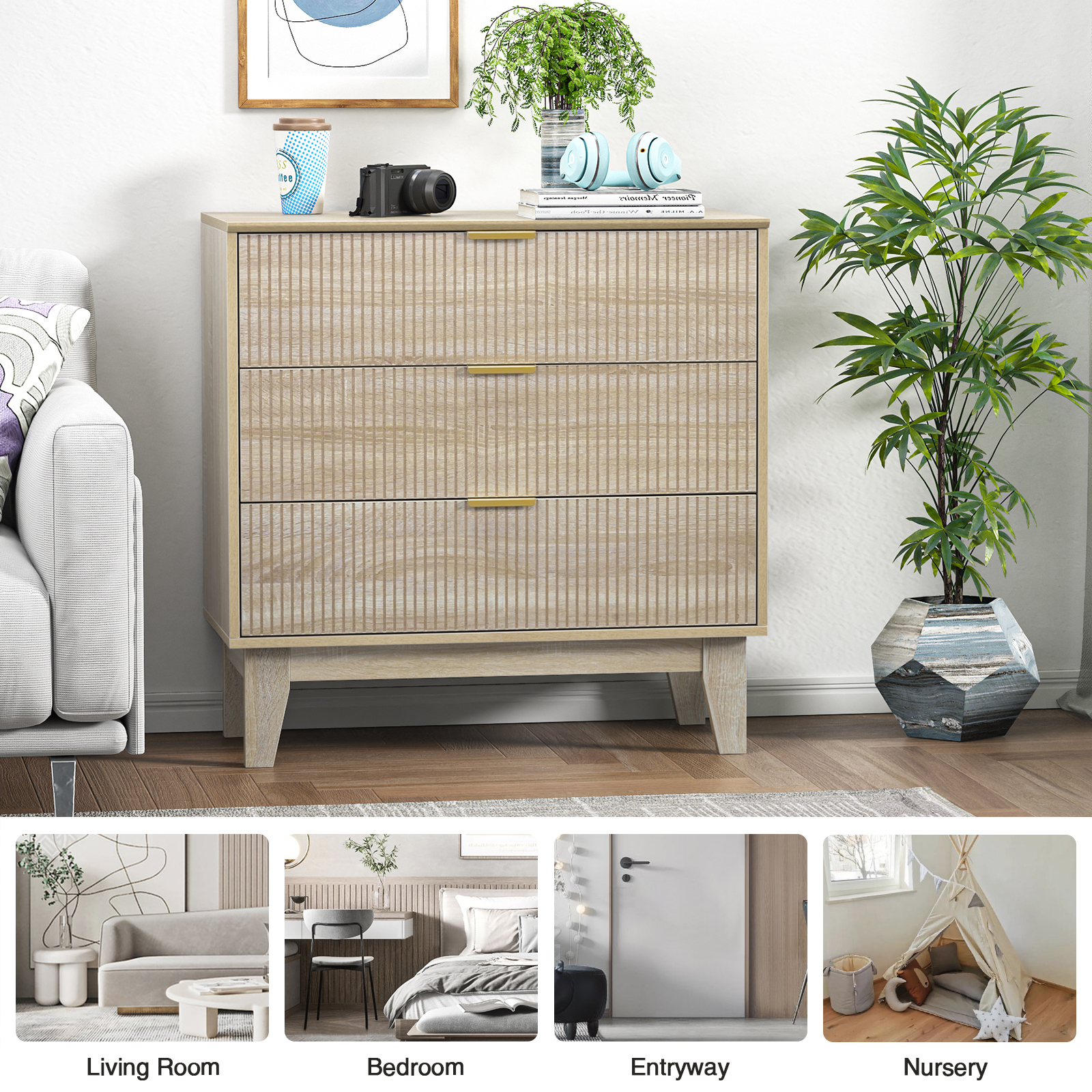 Anmytek 3 Drawer Dresser for Bedroom, Modern Closet Dressers Chest of  Drawers, Wood Tall Dresser Storage Dresser Large Nightstand for Bedroom  Living Room Hallway Closet, H0113