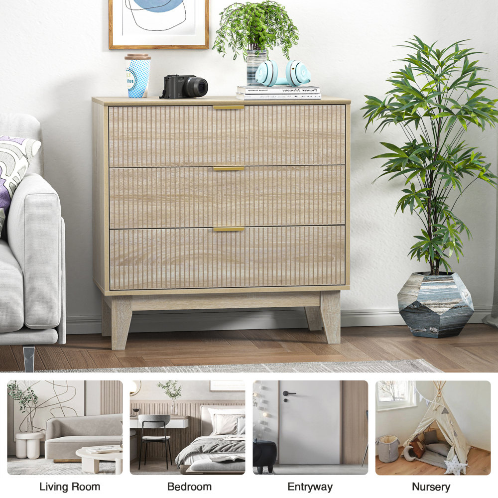 Anmytek 3 Drawer Dresser for Bedroom, Modern Closet Dressers Chest of Drawers, Wood Tall Dresser Storage Dresser Large Nightstand for Bedroom Living Room Hallway Closet, H0113