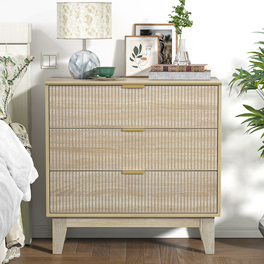 Anmytek 3 Drawer Dresser for Bedroom, Modern Closet Dressers Chest of Drawers, Wood Tall Dresser Storage Dresser Large Nightstand for Bedroom Living Room Hallway Closet, H0113