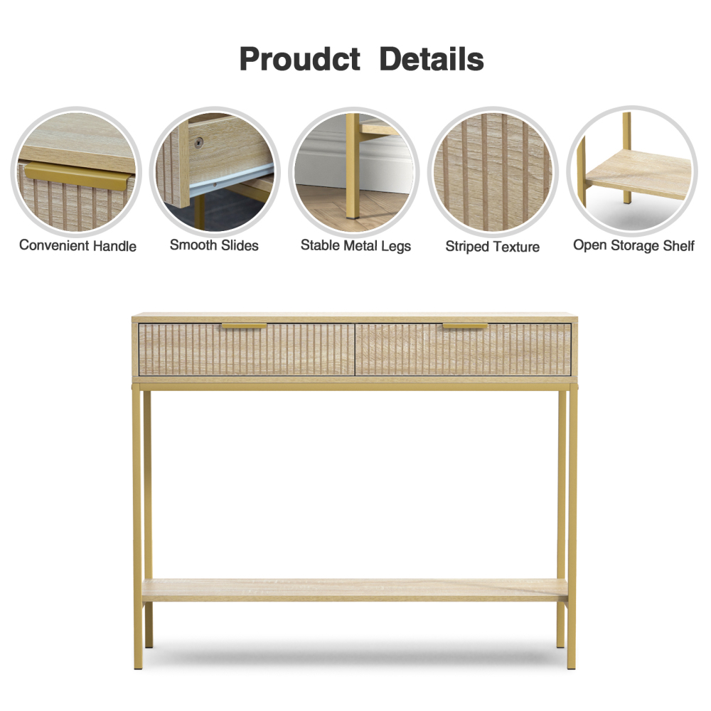 Anmytek Console Table with Storage, Wood Entryway Table with 2 Drawers, Narrow Long Sofa Table Hallway Foyer Table with Storage Shelves Behind Couch Table for Living Room, H0117