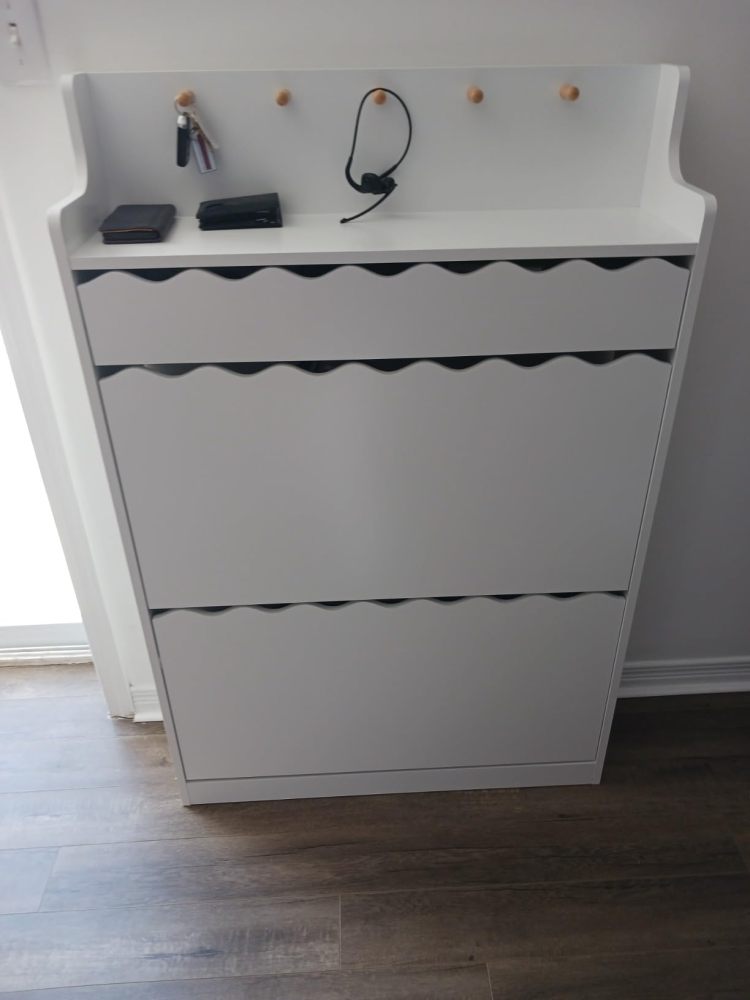 Anmytek White Shoe Cabinet with 2 Flip Drawers for Entryway, Narrow Shoe Rack Cabinet, Freestanding Hidden Shoe Rack Storage Organizer for Hallway, Living Room