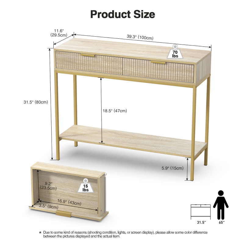 Anmytek Console Table with Storage, Wood Entryway Table with 2 Drawers, Narrow Long Sofa Table Hallway Foyer Table with Storage Shelves Behind Couch Table for Living Room, H0117