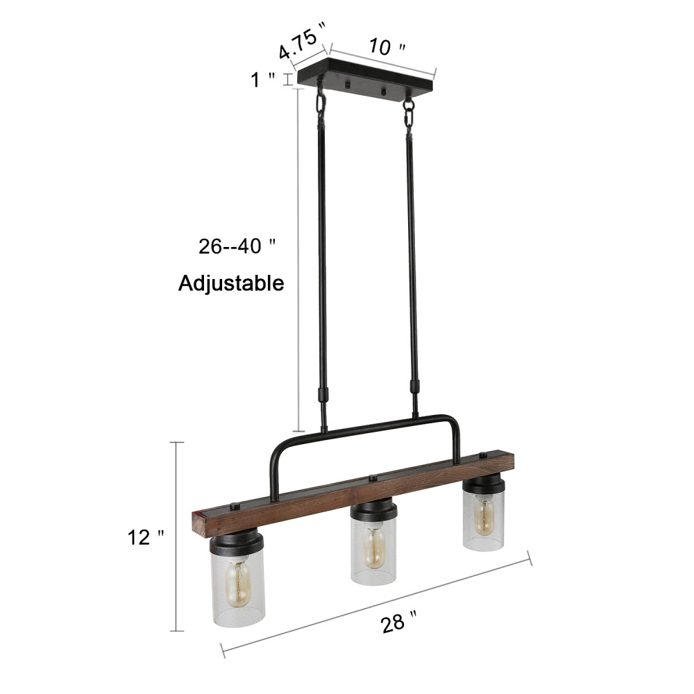 Anmytek Kitchen Island Pendant Lighting with Bubble Glass Shade Industrial Rustic Chandelier Retro Ceiling Light or Edison Vintage Hanging Light Fixture 3-Lights