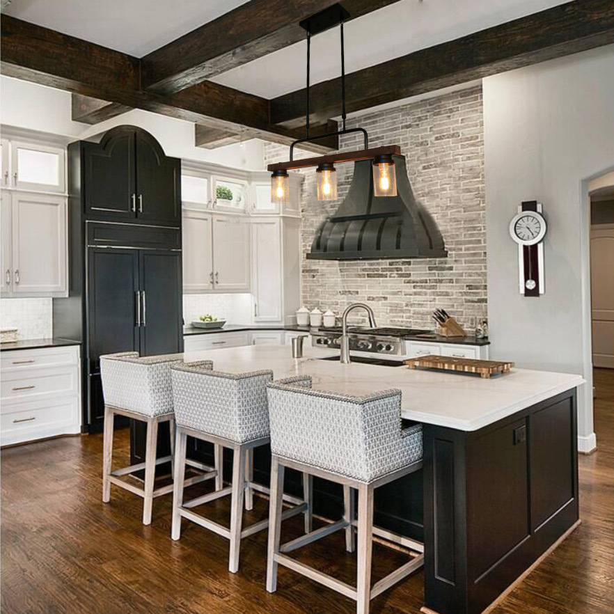 Anmytek Kitchen Island Pendant Lighting with Bubble Glass Shade Industrial Rustic Chandelier Retro Ceiling Light or Edison Vintage Hanging Light Fixture 3-Lights