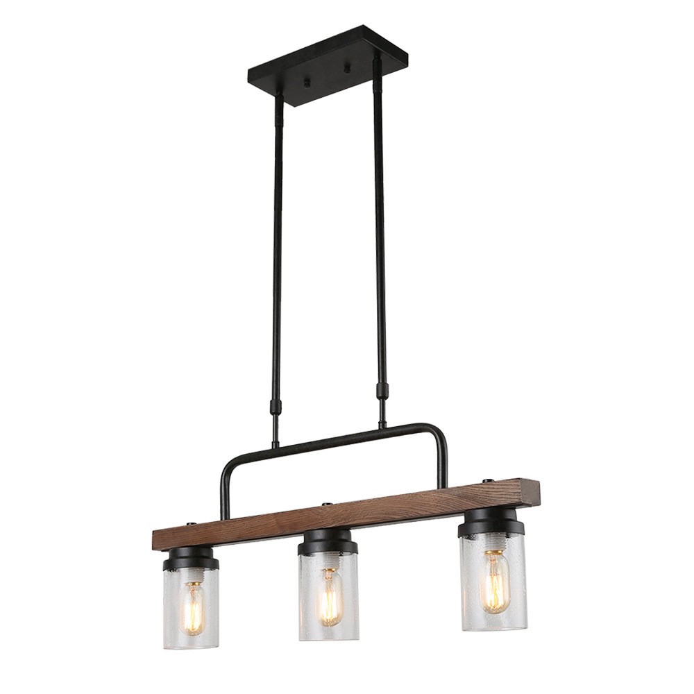Anmytek Kitchen Island Pendant Lighting with Bubble Glass Shade Industrial Rustic Chandelier Retro Ceiling Light or Edison Vintage Hanging Light Fixture 3-Lights