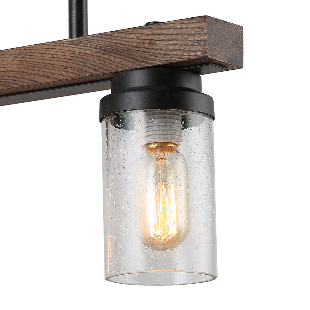 Anmytek Kitchen Island Pendant Lighting with Bubble Glass Shade Industrial Rustic Chandelier Retro Ceiling Light or Edison Vintage Hanging Light Fixture 3-Lights