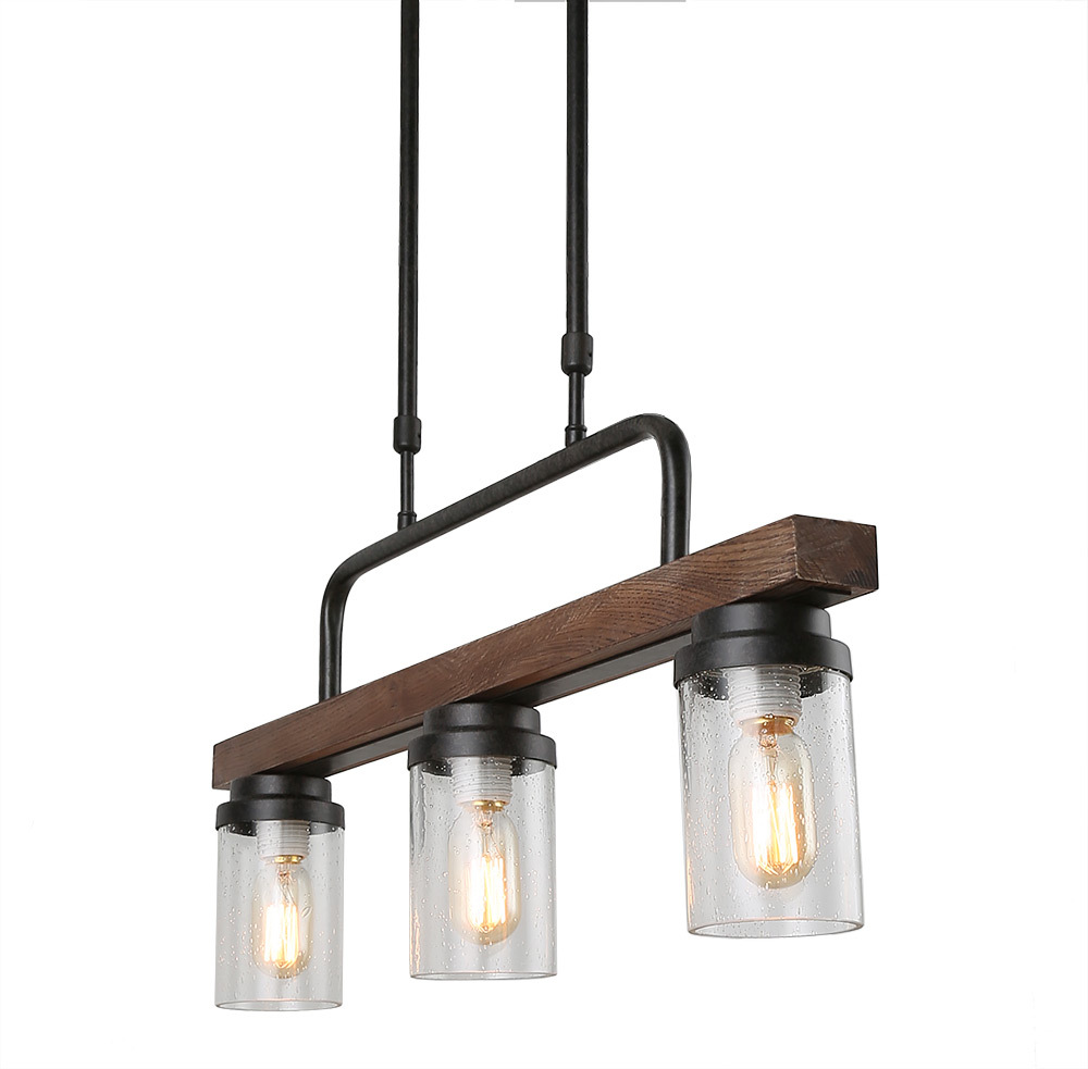 Anmytek Kitchen Island Pendant Lighting with Bubble Glass Shade Industrial Rustic Chandelier Retro Ceiling Light or Edison Vintage Hanging Light Fixture 3-Lights