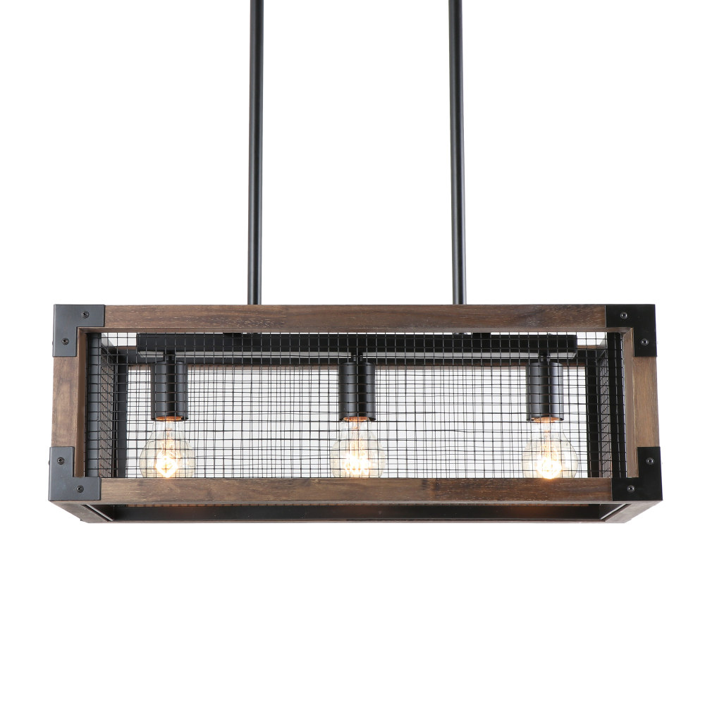 Anmytek Rustic Chandelier Wood Light Fixture, Farmhouse Dinning Room Pendant Light or Vintage Hanging Lamp 3 Lights