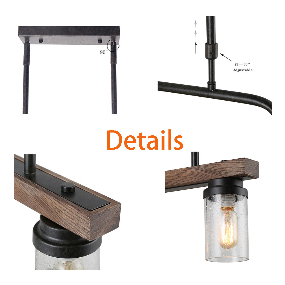 Anmytek Kitchen Island Pendant Lighting with Bubble Glass Shade Industrial Rustic Chandelier Retro Ceiling Light or Edison Vintage Hanging Light Fixture 3-Lights
