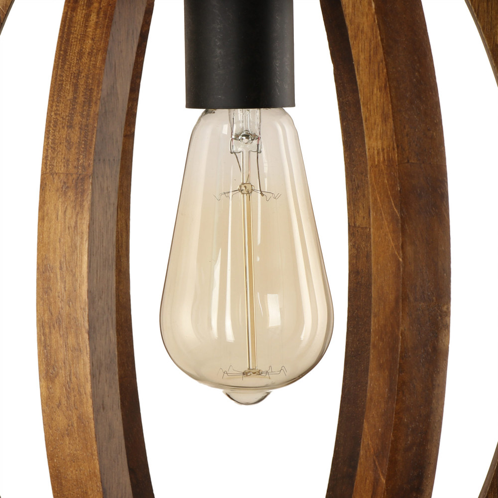Anmytek Pumpkin Round Kitchen Island Pendant Light, Rustic Wood Frame Lamp Vintage Hanging Light Dinning Table Light Fixture 1 Light