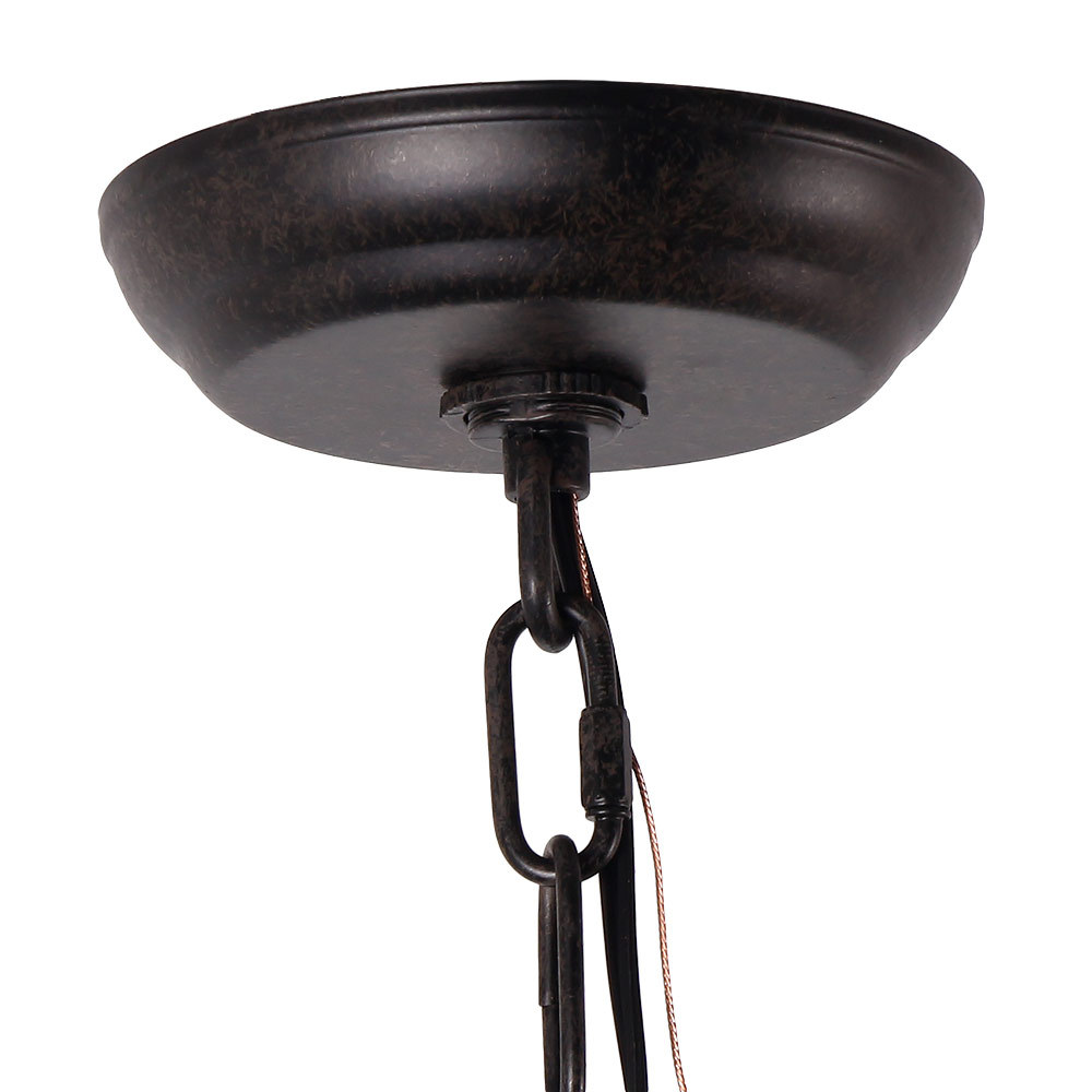 Anmytek Round Wooden Chandelier Metal Pendant Three Lights Decorative Lighting Fixture Retro Rustic Antique Ceiling Lamp (Three Lights)