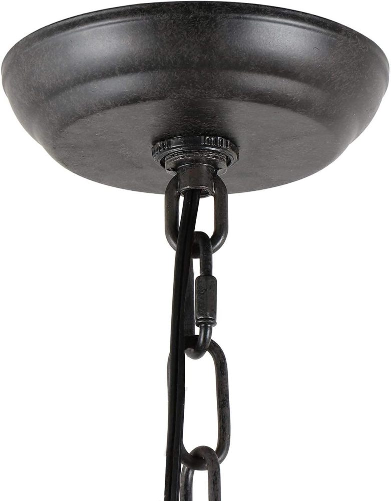 Anmytek Pumpkin Round Pendant Light Vintage Rustic Wood Frame Lamp Adjustable Chain Chandelier E26 Base Bulb Hanging Lighting Kitchen Island Dining Room Ceiling Light Fixture 5-Light