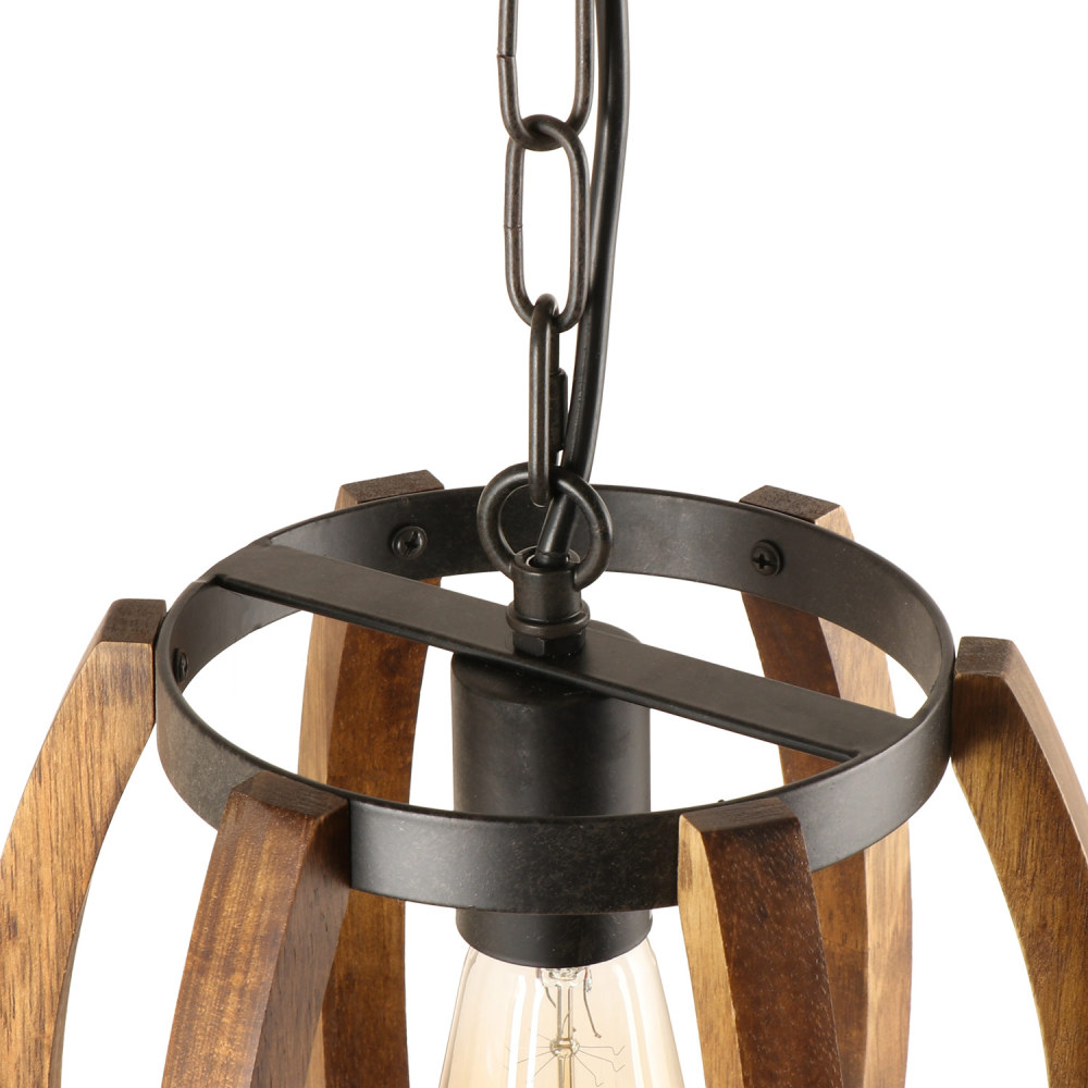 Anmytek Pumpkin Round Kitchen Island Pendant Light, Rustic Wood Frame Lamp Vintage Hanging Light Dinning Table Light Fixture 1 Light