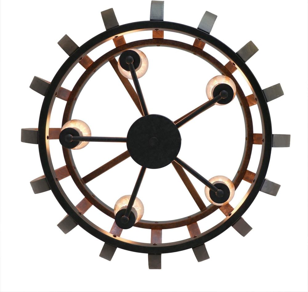 Anmytek Pumpkin Round Pendant Light Vintage Rustic Wood Frame Lamp Adjustable Chain Chandelier E26 Base Bulb Hanging Lighting Kitchen Island Dining Room Ceiling Light Fixture 5-Light