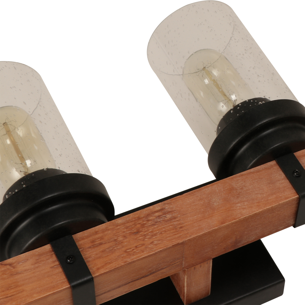 Anmytek Farmhouse Wall Sconce Light Fixtures Wood Metal 2-Light Bathroom Vanity Lights Over Mirror with Bubble Glass Shade for Bedroom,Kitchen,Living Room,Hallway