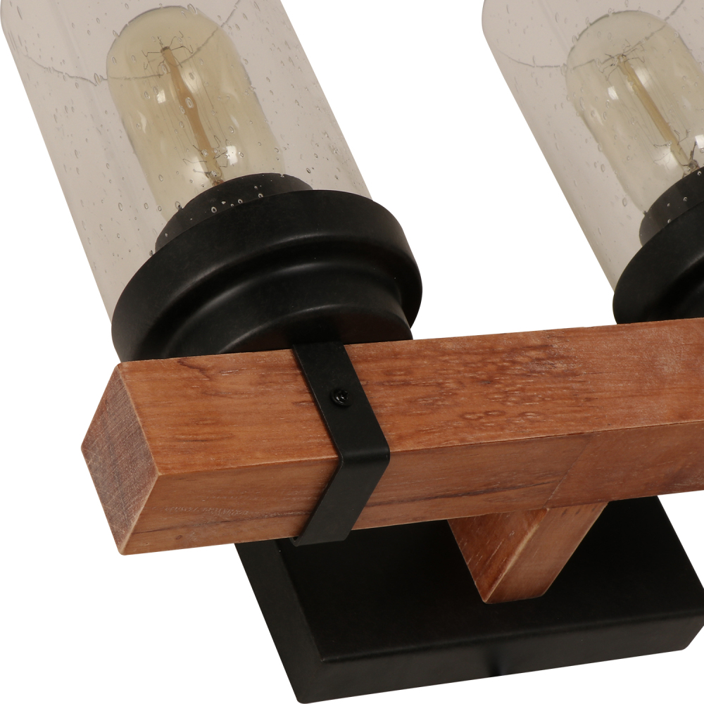 Anmytek Farmhouse Wall Sconce Light Fixtures Wood Metal 2-Light Bathroom Vanity Lights Over Mirror with Bubble Glass Shade for Bedroom,Kitchen,Living Room,Hallway