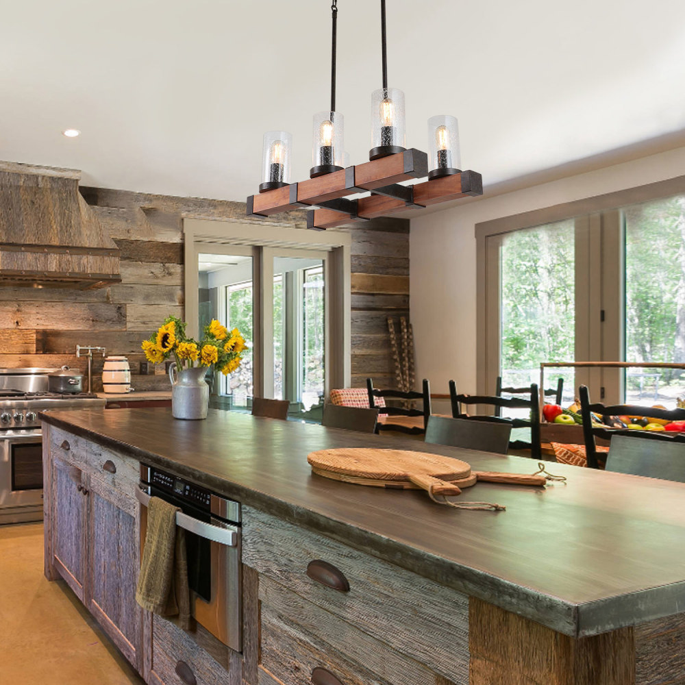 Anmytek Farmhouse Chandeliers for Dining Room, 6 Lights Chandeliers with Glass Shades Vintage Pendant Lighting Fixture