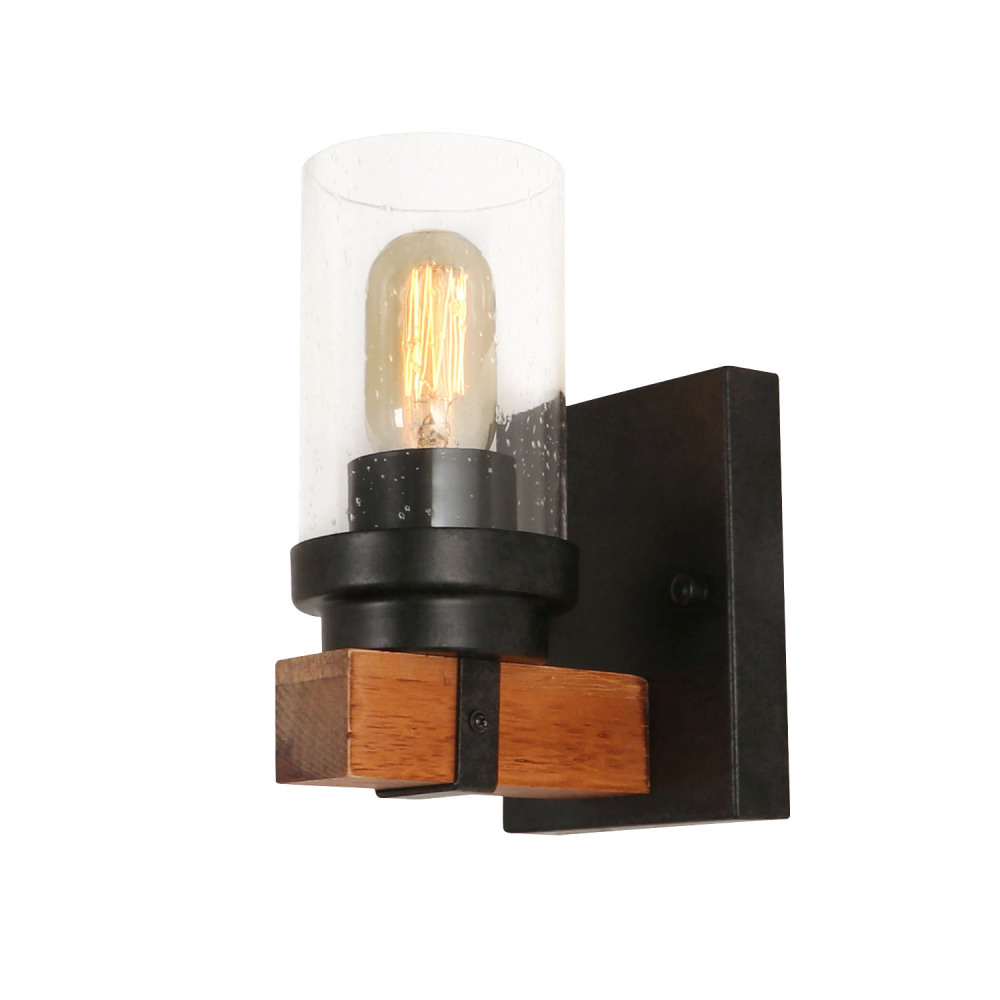 Anmytek Vanity Lights, Bathroom Fixtures in Rustic Wood Farmhouse Wall Sconces with Bubble Glass Shade for Bedroom,Kitchen,Living Room,Hallway