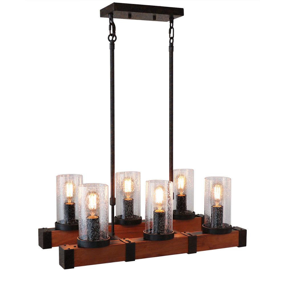 Anmytek Farmhouse Chandeliers for Dining Room, 6 Lights Chandeliers with Glass Shades Vintage Pendant Lighting Fixture